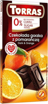 Hořká čokoláda s pomerančem tmavá & pomeranč 0% bezlepkový cukr 75 g TORRAS